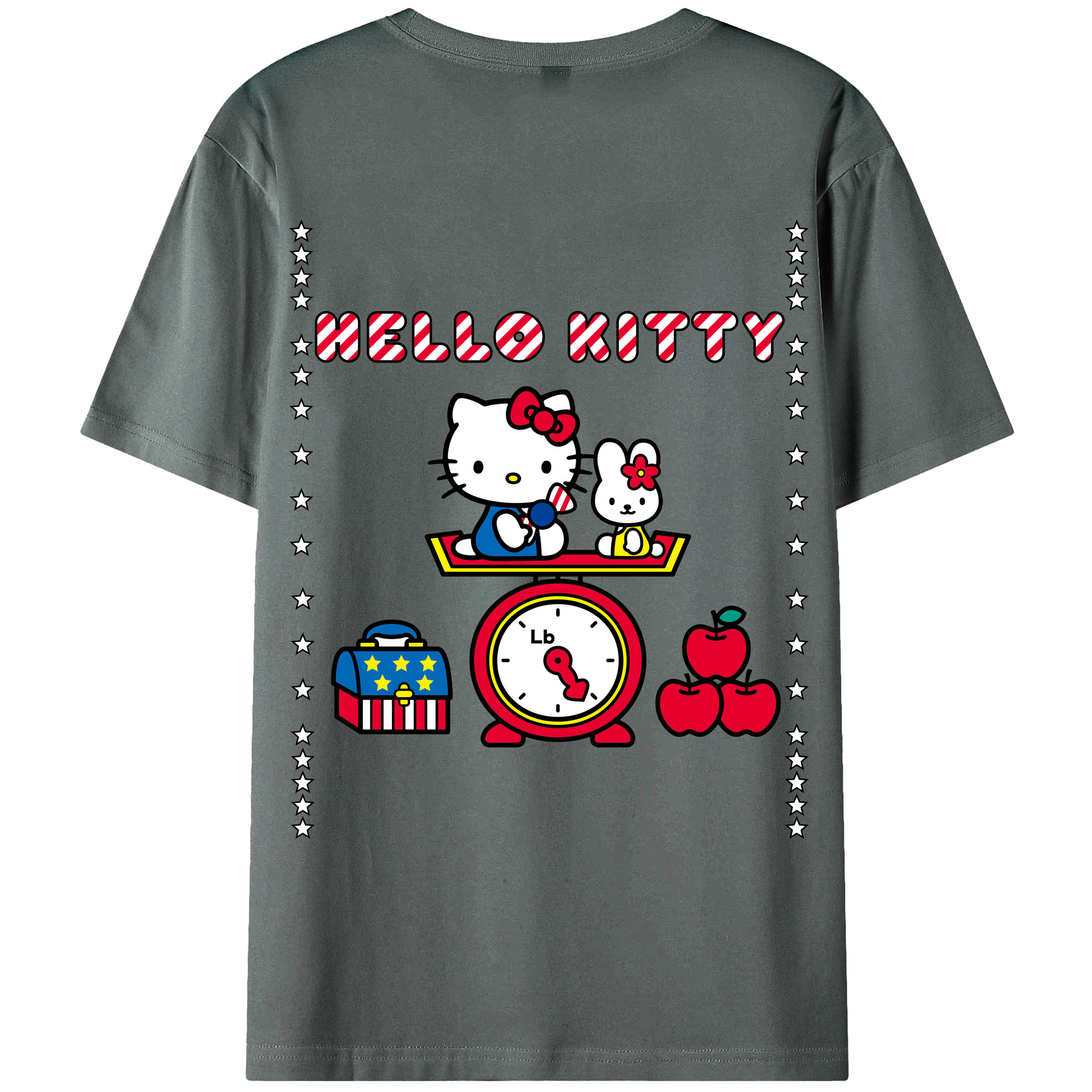 （画像用） Hello Kitty ハローキティ 綿100％ メンズ半袖Tシャツ（バックプリント） 通気性